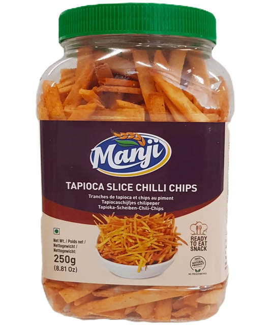Manji Snacks Tapioca Slice Chilli Chips 250 g